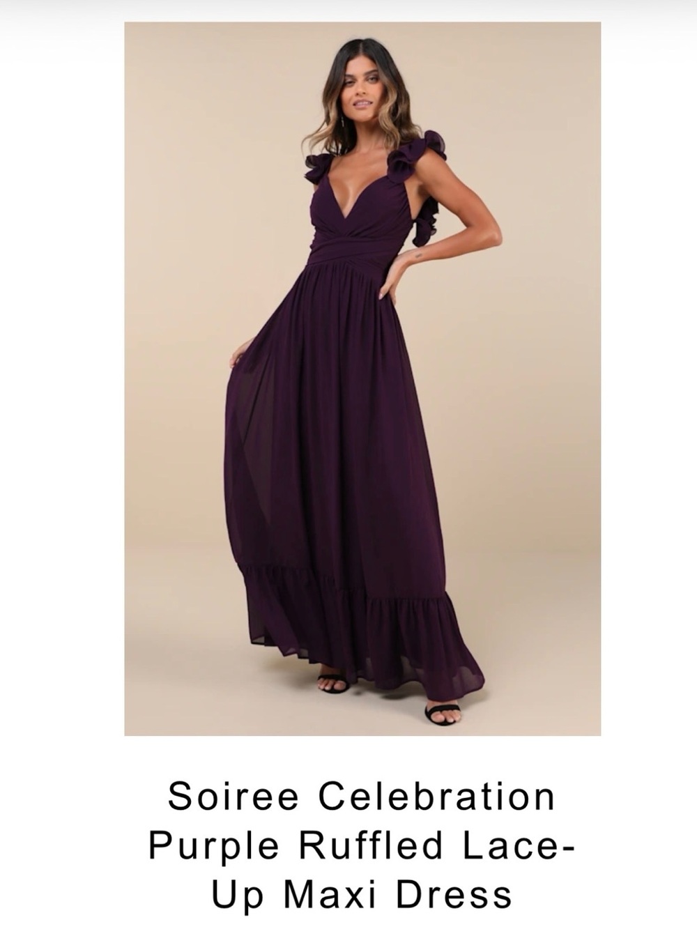 LULUs Soiree Celebration Purple Ruffled Lace-Up Maxi Dress